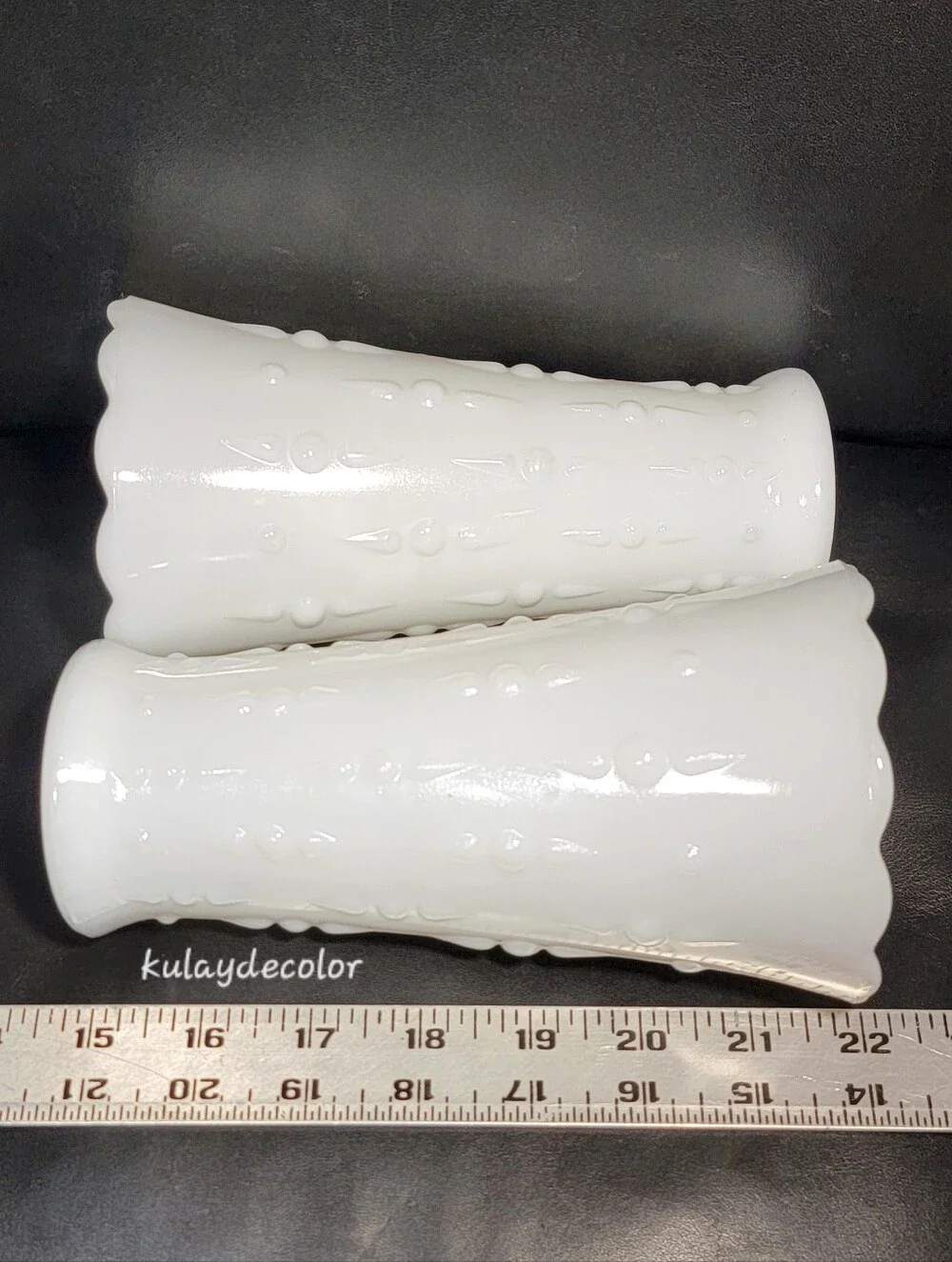 Vintage Milk Glass Tears & Pearls Scalloped Vases Pair White Bud Vases